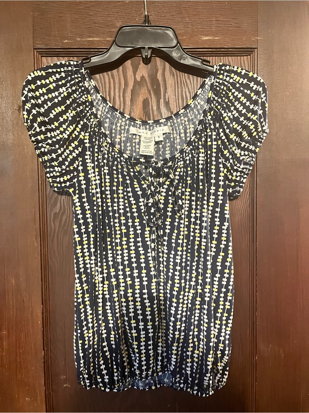 Max Studio Navy Blue Printed Short-Sleeve Blouse